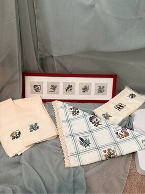 Hand Crafted Red Framed Floral Cross-Stitch Set